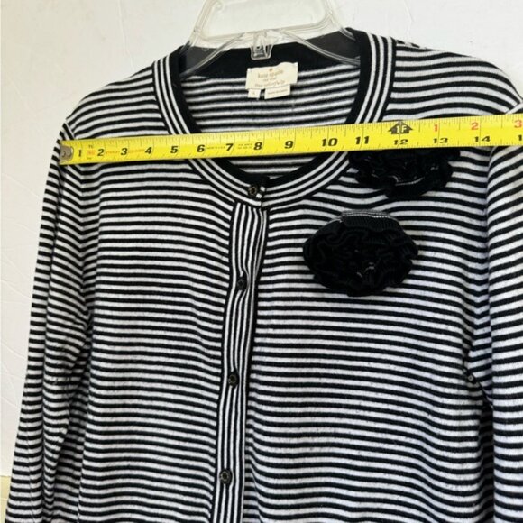 Kate Spade JazzThings Up Rosette Cashmere Roses Stripe Cardigan Cotton Sweater L - Picture 14 of 16